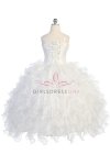 Ivory/Fuchsia Taffeta and Organza Ruffle Pageant Dress