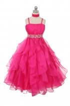 Fuchsia Organza Ruffled Skirt Flower Girl Dress