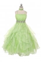 Mint Organza Ruffled Skirt Flower Girl Dress