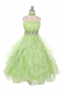 Mint Organza Ruffled Skirt Flower Girl Dress