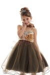Zebra Print Sequined Mesh Illusion Flower Girl Dress