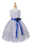 Silver/Lilac Elegant Lace Flower Girl Dress