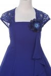 Royal Blue Lace Ruffled Chiffon Dress with Eyelid Lace Back Flower Girl Dress