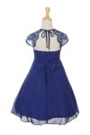Royal Blue Lace Ruffled Chiffon Dress with Eyelid Lace Back Flower Girl Dress