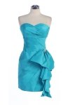 Fuchsia Taffeta Strapless Sweetheart Gathered Empire Waistline Ruffled Short Bridesmaid Dress