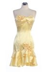 Red Satin Strapless Sweetheart Spinning gathered Fitted Floral Accented Bridesmaid Dress