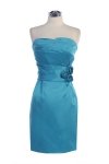 Hot Pink Satin Strapless Pleated Roses Detail Short Bridesmaid & Prom Dress Hot Pink Satin Strapless Pleated Roses Detail Short Bridesmaid & Prom Dress