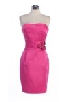 Hot Pink Satin Strapless Pleated Roses Detail Short Bridesmaid & Prom Dress Hot Pink Satin Strapless Pleated Roses Detail Short Bridesmaid & Prom Dress