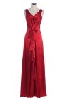 Eggplant Shiny Bridal Satin V-neck Bows & Ruffle Detail A-line Long Brides Dress