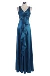 Eggplant Shiny Bridal Satin V-neck Bows & Ruffle Detail A-line Long Brides Dress