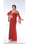 Red Chiffon Strapless Gathered Wrapped Dropped Waistline Elegant Bridesmaid & Prom Gown