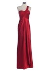 Red Bridal Satin One Shoulder Pleated Wrapped Elegant Long Bridesmaid & Prom Dress