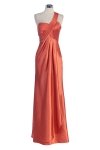 Red Bridal Satin One Shoulder Pleated Wrapped Elegant Long Bridesmaid & Prom Dress