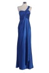 Red Bridal Satin One Shoulder Pleated Wrapped Elegant Long Bridesmaid & Prom Dress