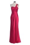 Red Bridal Satin One Shoulder Pleated Wrapped Elegant Long Bridesmaid & Prom Dress