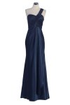 Red Bridal Satin One Shoulder Pleated Wrapped Elegant Long Bridesmaid & Prom Dress