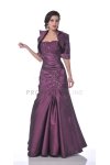Eggplant Embroidered Taffeta Strapless Gathered A-line Dress with Bolero