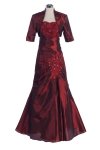 Eggplant Embroidered Taffeta Strapless Gathered A-line Dress with Bolero