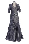 Eggplant Embroidered Taffeta Strapless Gathered A-line Dress with Bolero