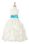 Ivory/Silver Taffeta Pick Up Flower Girl Dress with Sash