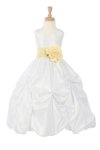 Ivory/Silver Taffeta Pick Up Flower Girl Dress with Sash
