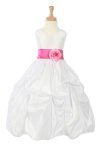 Ivory/Silver Taffeta Pick Up Flower Girl Dress with Sash