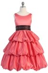 Coral/Ivory Satin Bubbled Hem Flower Girl Dress