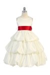 Coral/Ivory Satin Bubbled Hem Flower Girl Dress
