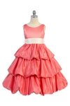 Coral/Ivory Satin Bubbled Hem Flower Girl Dress