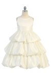 Coral/Ivory Satin Bubbled Hem Flower Girl Dress
