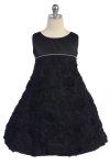 Red Satin Sleeveless Empirewaist A-line Short Girl Dress with Rosebud Texture