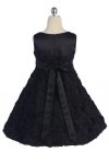 Red Satin Sleeveless Empirewaist A-line Short Girl Dress with Rosebud Texture