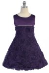 Red Satin Sleeveless Empirewaist A-line Short Girl Dress with Rosebud Texture