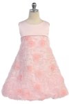 Red Satin Sleeveless Empirewaist A-line Short Girl Dress with Rosebud Texture