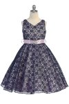 Fuchsia Lace Floral Pattern Flower Girl Dress with Removable Satin Sash