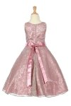 Fuchsia Lace Floral Pattern Flower Girl Dress with Removable Satin Sash