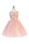 Champagne Embroidered Floral Pattern & Tulle Skirt Flower Girl Dress