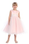 Pink Embroidered Lace Flower Girl Dress with Sleeves