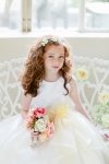 White/Coral Sleeveless Satin and Organza Ruffled Flower Girl Dress