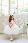 White/Coral Sleeveless Satin and Organza Ruffled Flower Girl Dress