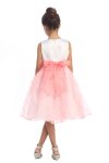 White/Coral Sleeveless Satin and Organza Ruffled Flower Girl Dress