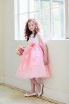 White/Coral Sleeveless Satin and Organza Ruffled Flower Girl Dress