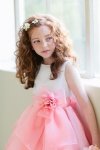 White/Coral Sleeveless Satin and Organza Ruffled Flower Girl Dress