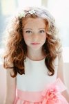 White/Coral Sleeveless Satin and Organza Ruffled Flower Girl Dress