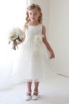 White Satin Top Organza Layered Flower Girl Dress
