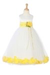 Ivory/Navy Blue Sleeveless Satin Petal Flower Girl Dress with Sash