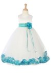 Ivory/Navy Blue Sleeveless Satin Petal Flower Girl Dress with Sash