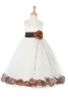 Ivory/Navy Blue Sleeveless Satin Petal Flower Girl Dress with Sash