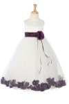 Ivory/Navy Blue Sleeveless Satin Petal Flower Girl Dress with Sash