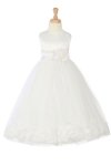 Ivory/Navy Blue Sleeveless Satin Petal Flower Girl Dress with Sash